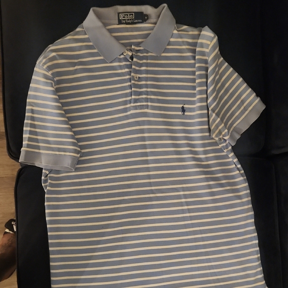 Polo by Ralph Lauren Men's Light Blue and White Striped Polo - Picture 1 of 4